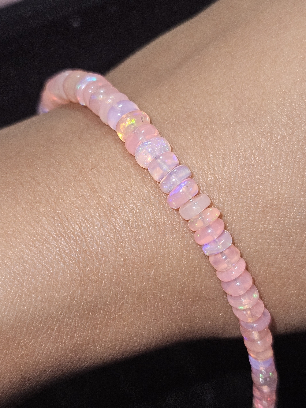 925S Pink Fire Opal Bead Bracelet